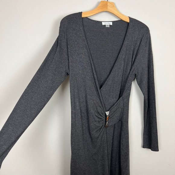 Calvin Klein Dress Womens Medium Gray Sheath Faux Wrap V-Neck‎ Knit Long Sleeve - Picture 4 of 11